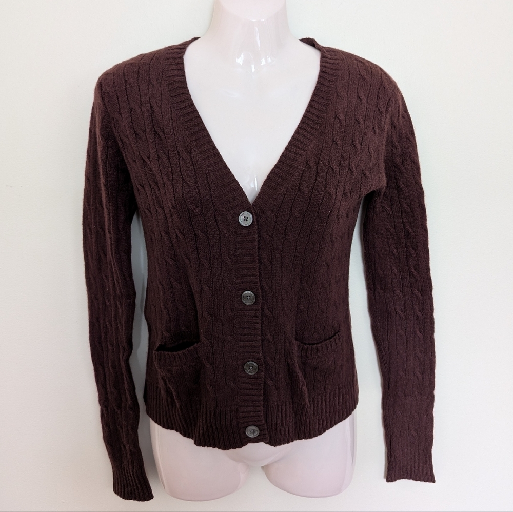 Cashmere Knit Cardigan Sweater Maroon Small